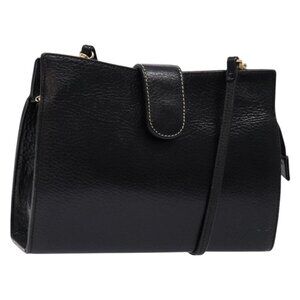 Authentic BALLY Shoulder Bag Leather Black Gold